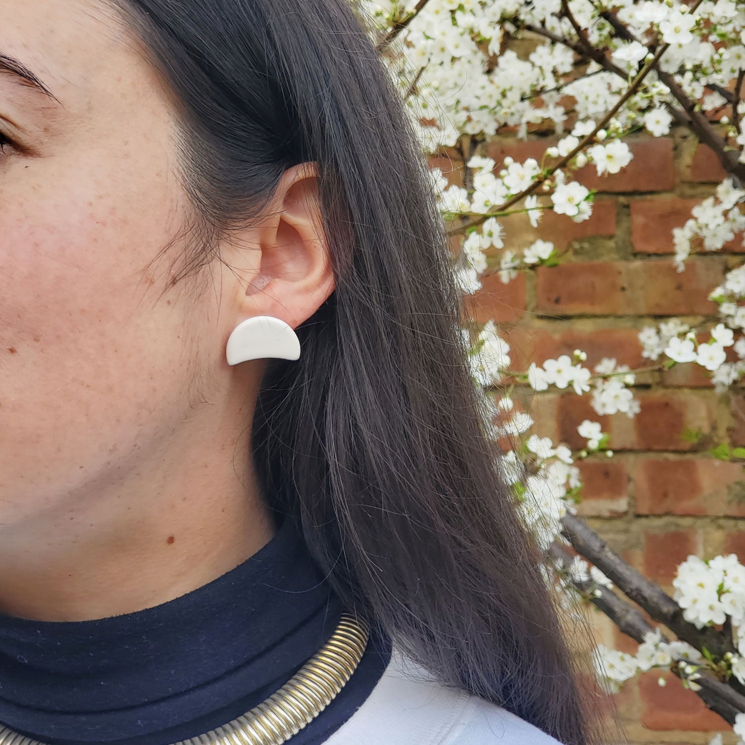 Ceramic Moon Stud Earrings Studio De La Luz